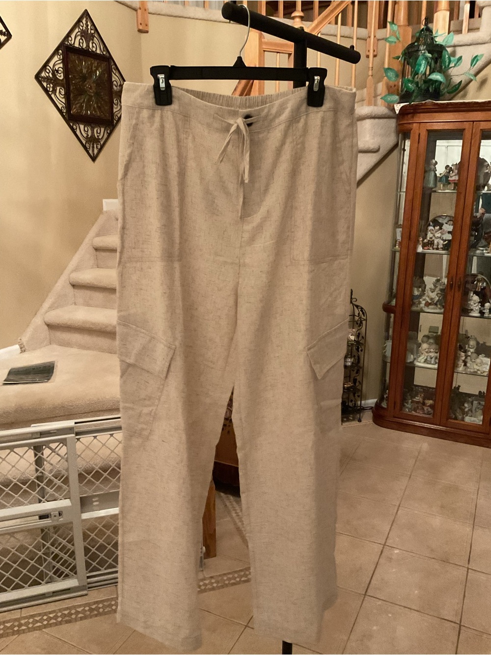 Very J Wide-Leg Linen-Blend Drawstring Pants in Beige